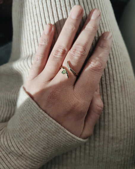 14 karaat massief gouden assieraad ring gedragen op model